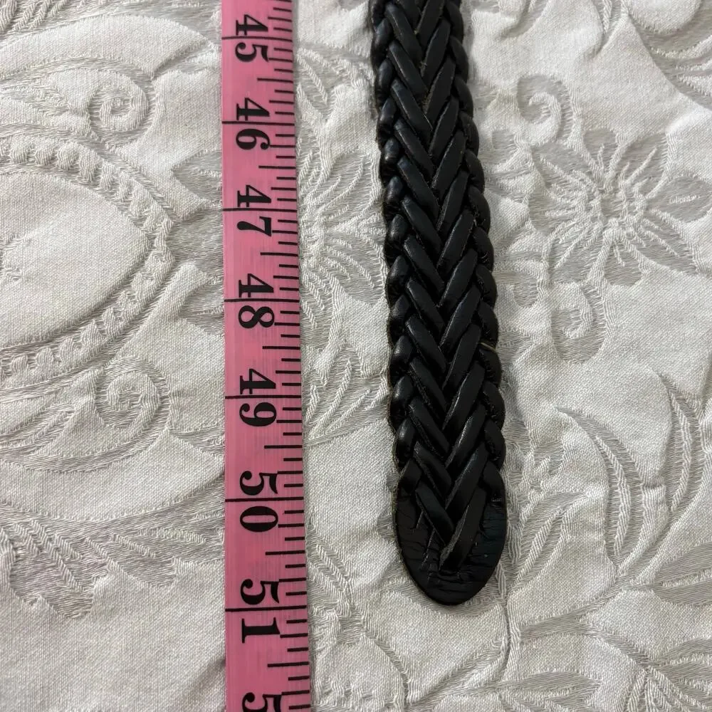 Braided Women’s Leather Belt Black Sz 44 Cowgirl Edgy Alternative Western Y2K